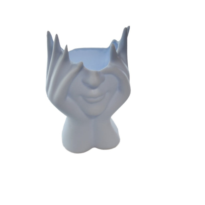 Creative Face-in-Hands Pen Holder 2-Piece Set – Artistic Desktop Organizer for Stationery, Makeup Brushes, and Modern Home Decoration