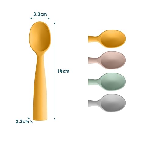 Silicone Baby Feeding Spoons - 4 PCS First Stage for Infants, Ultra-Durable & Chewproof, Dishwasher Safe Baby Utensils