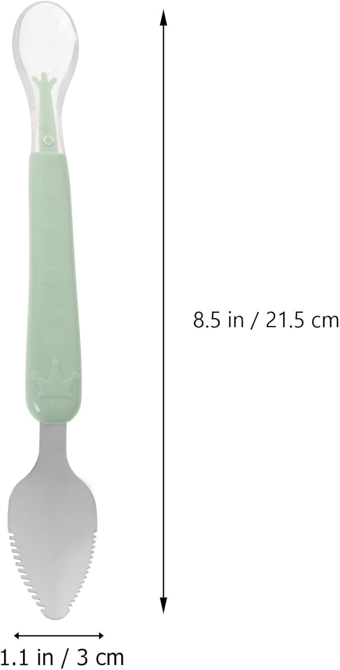 Baby Scraper Spoon, Double Head Silicone Spoon Fruit Mud Puree Scraper for Practical Baby Training Feeding Shower, Green
