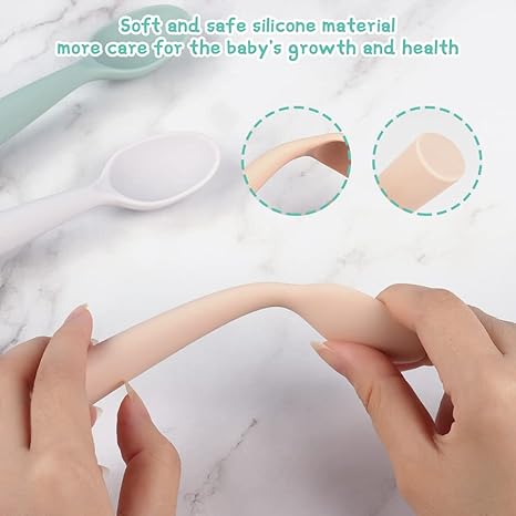 Silicone Baby Feeding Spoons - 4 PCS First Stage for Infants, Ultra-Durable & Chewproof, Dishwasher Safe Baby Utensils