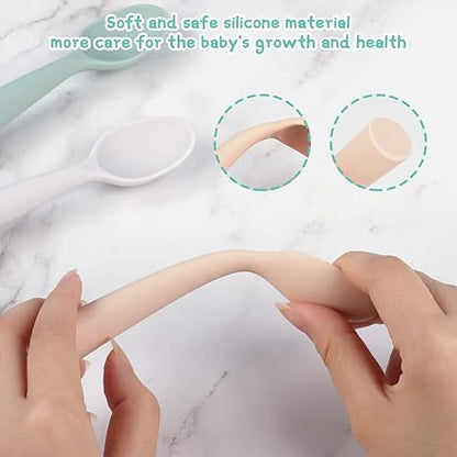 Silicone Baby Feeding Spoons - 4 PCS First Stage for Infants, Ultra-Durable & Chewproof, Dishwasher Safe Baby Utensils