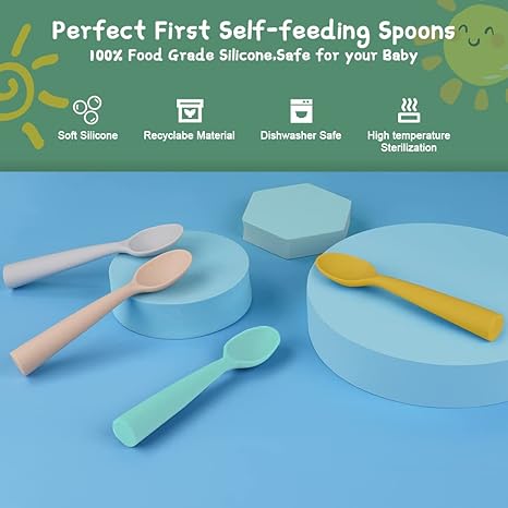 Silicone Baby Feeding Spoons - 4 PCS First Stage for Infants, Ultra-Durable & Chewproof, Dishwasher Safe Baby Utensils