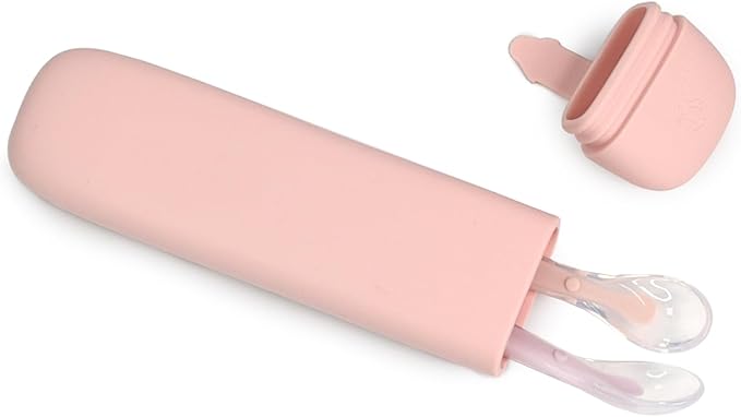 Silicone Baby Feeding Spoons with Storage Box, First Stage Infant Soft-Tip Easy on Gums I Training Spoon Self | Utensils Supplies (Pink)