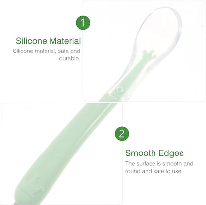 Baby Scraper Spoon, Double Head Silicone Spoon Fruit Mud Puree Scraper for Practical Baby Training Feeding Shower, Green