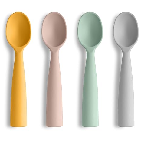 Silicone Baby Feeding Spoons - 4 PCS First Stage for Infants, Ultra-Durable & Chewproof, Dishwasher Safe Baby Utensils