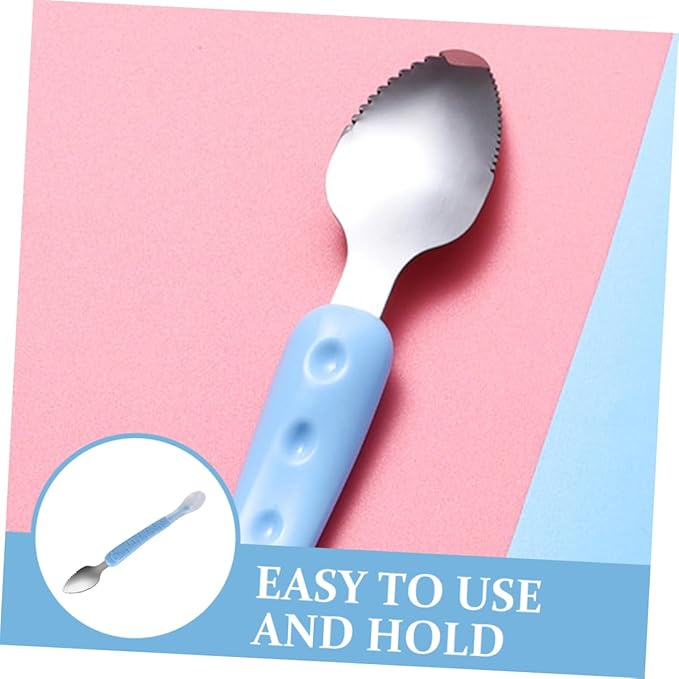 2pcs Stainless Steel Fruit Puree Scraper Spoon Set for Babies Soft Silicone Dual-Headed Design for Making Baby Food and Desserts