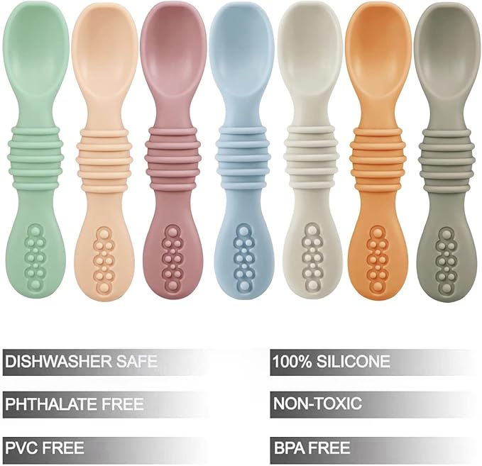 7 Pack Baby Led Weaning Spoons| Silicone Baby Spoons Self Feeding Utensils, Toddler Infant Feeding Spoon First Stage