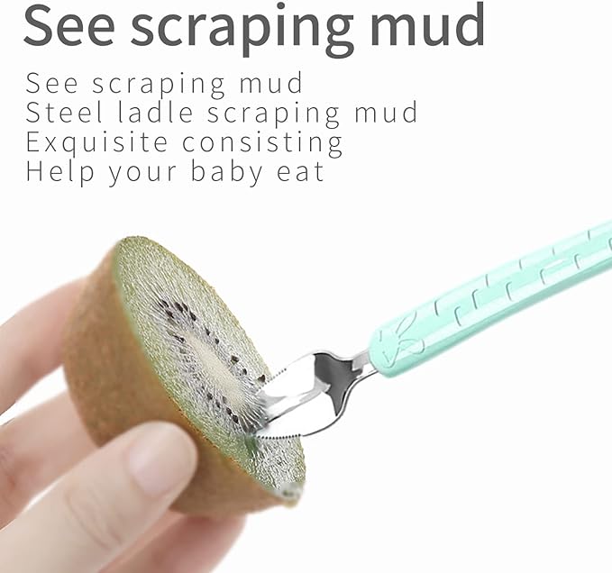 Double Head Baby Silicone Food Spoon (Green) - Fruit Scraping Mud Spoon, Feeding and Training Utensil for Infants, Baby Led Weaning Supplies