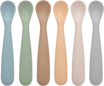 6 Pack First Stage Silicone Feeding Spoons, Soft Tip Feeding Baby Utensils, Baby Led Weaning Supplies Training Spoons, Dishwasher and Boil Safe