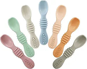 7 Pack Baby Led Weaning Spoons| Silicone Baby Spoons Self Feeding Utensils, Toddler Infant Feeding Spoon First Stage