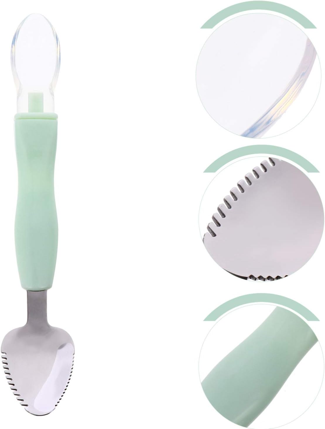 Baby Scraper Spoon, Double Head Silicone Spoon Fruit Mud Puree Scraper for Practical Baby Training Feeding Shower, Green