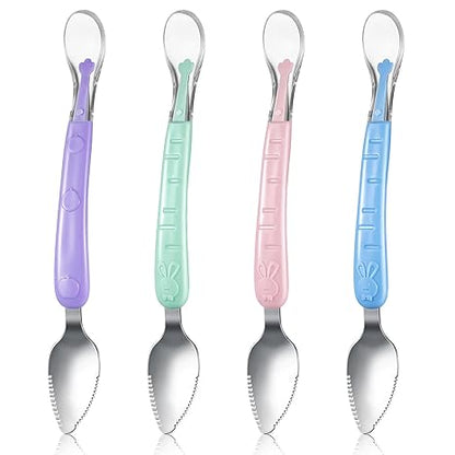 4 Pcs Double Head Baby Silicone Food Spoon Baby Fruit Scraping Mud Spoon Soft Feeding Food Scraper for Infants Fruit Feeding (Multicolor)