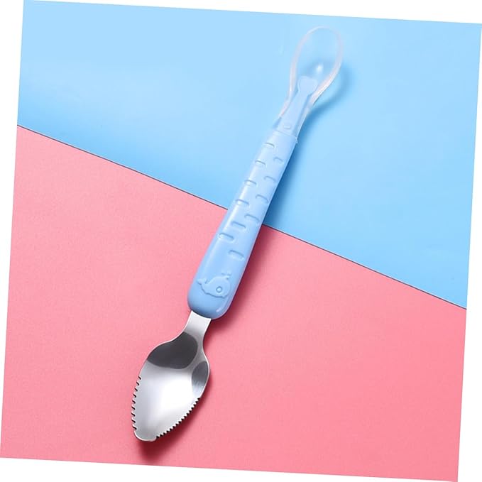 2pcs Stainless Steel Fruit Puree Scraper Spoon Set for Babies Soft Silicone Dual-Headed Design for Making Baby Food and Desserts