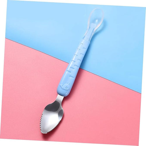 2pcs Stainless Steel Fruit Puree Scraper Spoon Set for Babies Soft Silicone Dual-Headed Design for Making Baby Food and Desserts