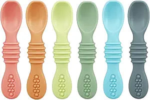 6 Pack Silicone Baby Spoons - Self Feeding Utensils 6-12 Months - Infant Spoons First Stage - Baby Feeding Essentials