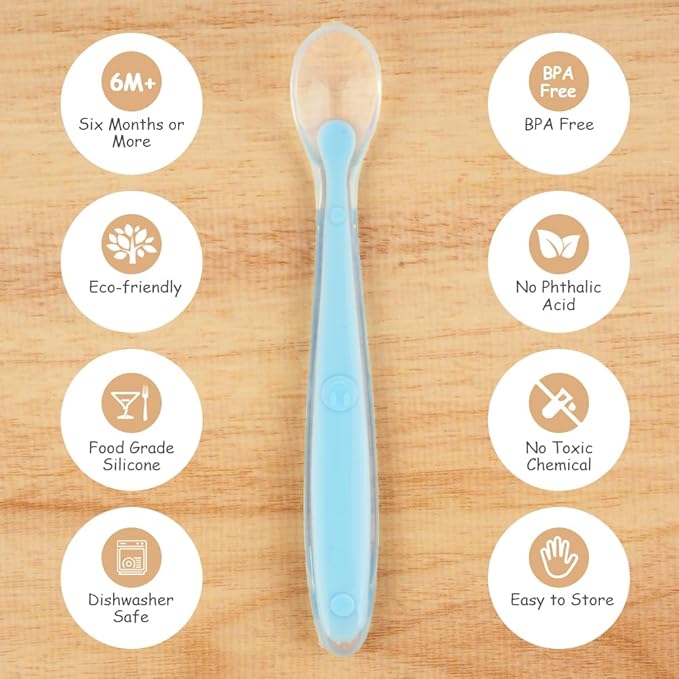 Baby Silicone Spoons, 5 PCS Toddler Training Feeding Spoons, Soft Tip BPA Free Gum-Friendly, Dishwasher & Boil-Proof
