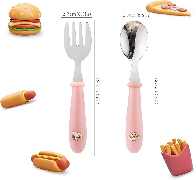 6PCS Toddler Kids Utensils Silverware,  Stainless Steel Toddler Baby Forks and Spoons, BPA Free, Dishwasher Safe (Food-Themed Design)