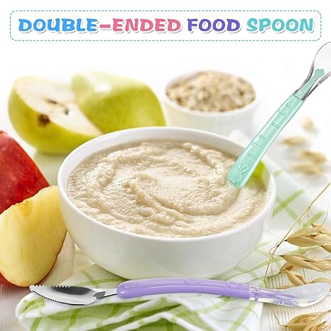 4 Pcs Double Head Baby Silicone Food Spoon Baby Fruit Scraping Mud Spoon Soft Feeding Food Scraper for Infants Fruit Feeding (Multicolor)