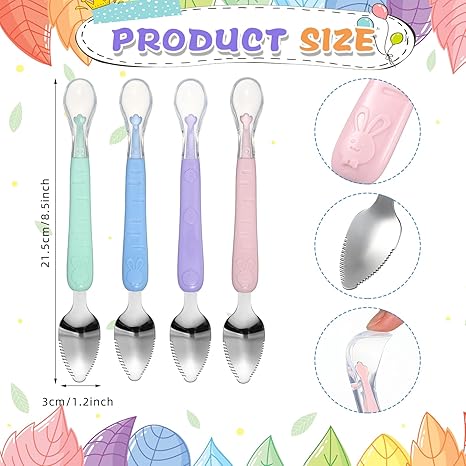 4 Pcs Double Head Baby Silicone Food Spoon Baby Fruit Scraping Mud Spoon Soft Feeding Food Scraper for Infants Fruit Feeding (Multicolor)