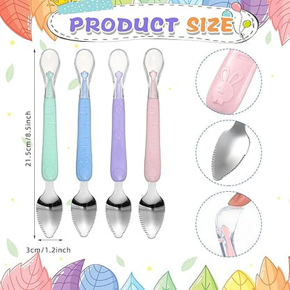 4 Pcs Double Head Baby Silicone Food Spoon Baby Fruit Scraping Mud Spoon Soft Feeding Food Scraper for Infants Fruit Feeding (Multicolor)