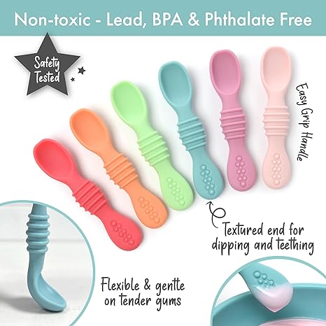 Silicone Chew Spoon Set for Babies and Toddlers | Safety Tested | BPA Free | Microwave, Dishwasher and Freezer Safe