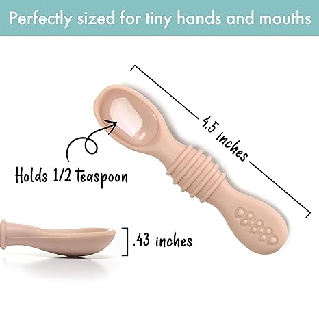 Silicone Chew Spoon 6-Piece Set | First Stage Feeding Spoons | Baby Led Weaning Supplies | BPA Free | Dishwasher and Boil Safe | Neutral Palette