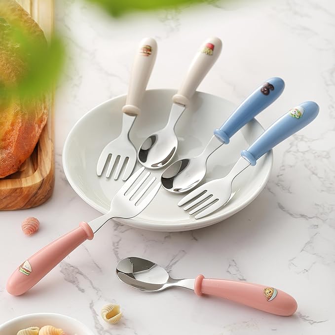 6PCS Toddler Kids Utensils Silverware,  Stainless Steel Toddler Baby Forks and Spoons, BPA Free, Dishwasher Safe (Food-Themed Design)