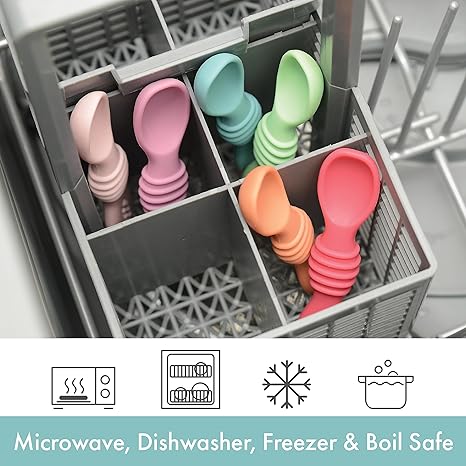 Silicone Chew Spoon Set for Babies and Toddlers | Safety Tested | BPA Free | Microwave, Dishwasher and Freezer Safe