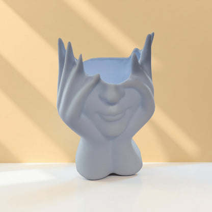 Creative Face-in-Hands Pen Holder 2-Piece Set – Artistic Desktop Organizer for Stationery, Makeup Brushes, and Modern Home Decoration