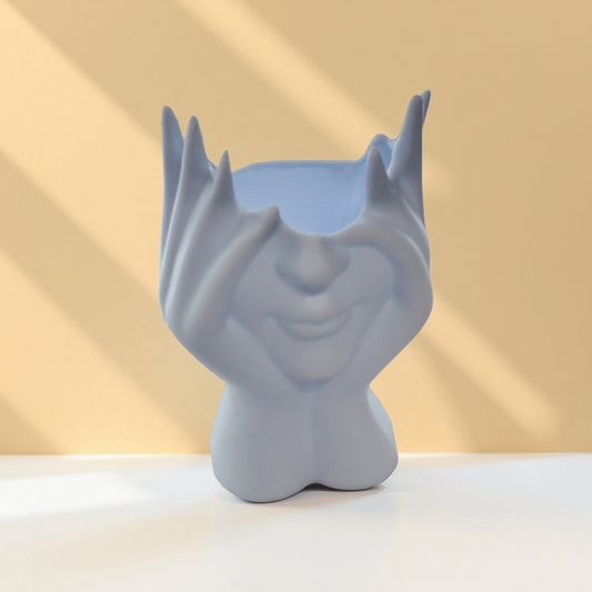 Creative Face-in-Hands Pen Holder 2-Piece Set – Artistic Desktop Organizer for Stationery, Makeup Brushes, and Modern Home Decoration