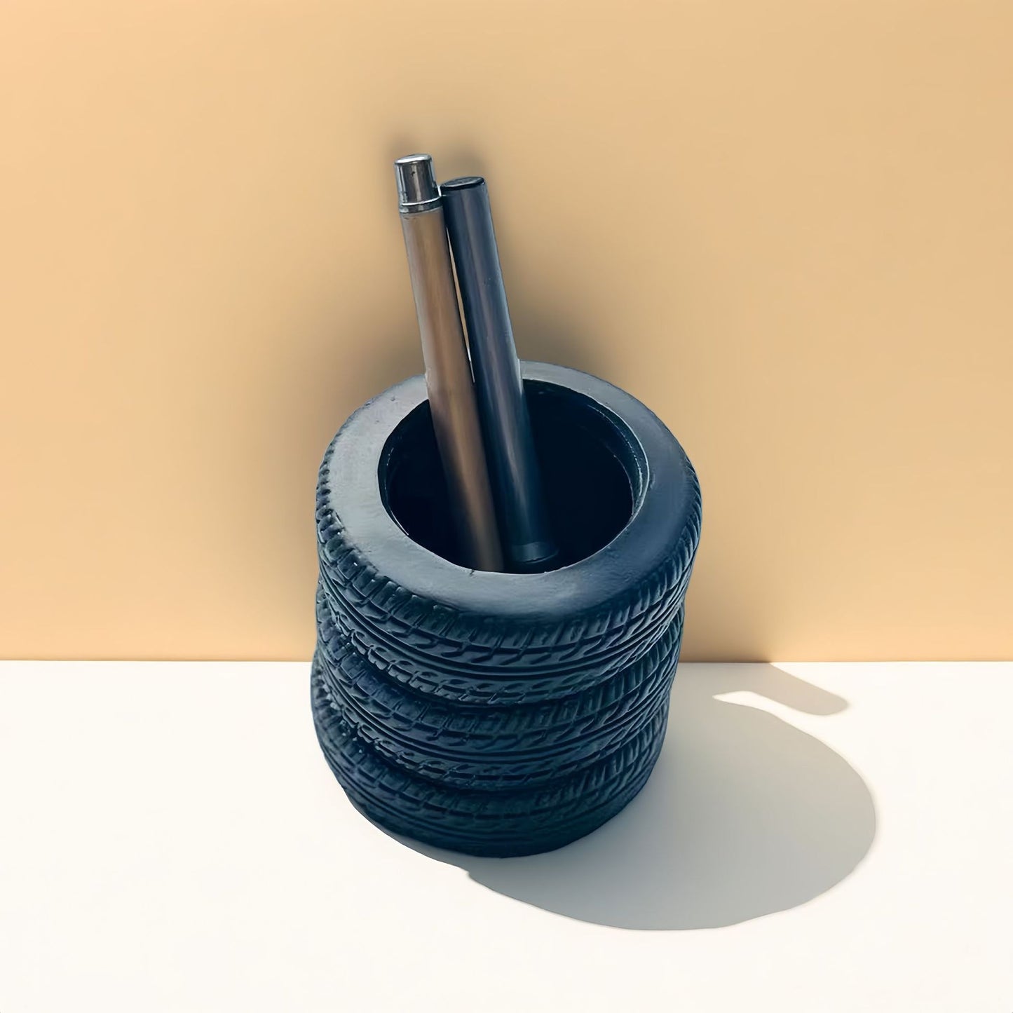 Creative Tire-Shaped Pen Holder 3-Piece Set – Multifunctional Desk Organizer for Stationery, Makeup Brushes, and Home Office Decoration