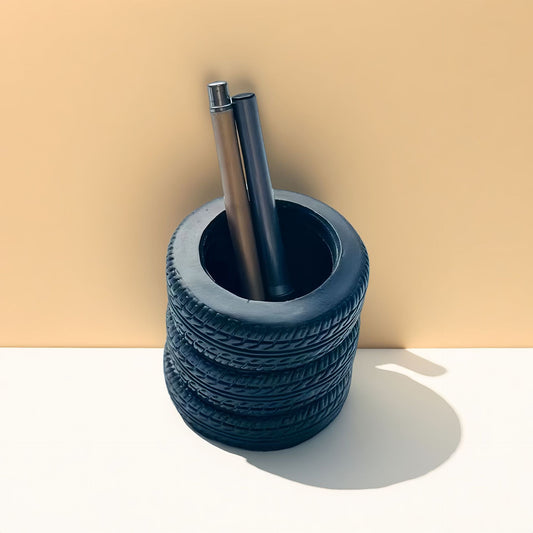 Creative Tire-Shaped Pen Holder 3-Piece Set – Multifunctional Desk Organizer for Stationery, Makeup Brushes, and Home Office Decoration