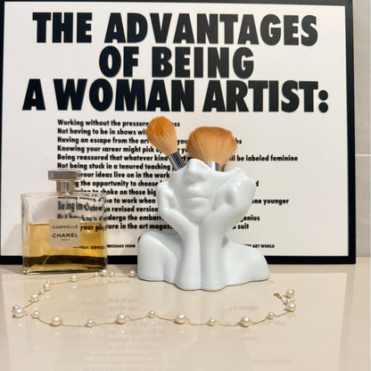 Creative Thinking-Face Pen Holder 2-Piece Set – Artistic Sculpture Design Desk Organizer for Stationery, Makeup Brushes, and Home Office Decor