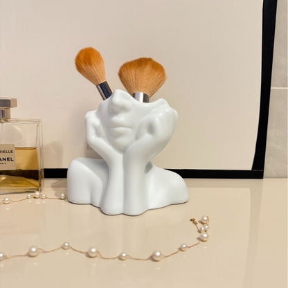 Creative Thinking-Face Pen Holder 2-Piece Set – Artistic Sculpture Design Desk Organizer for Stationery, Makeup Brushes, and Home Office Decor